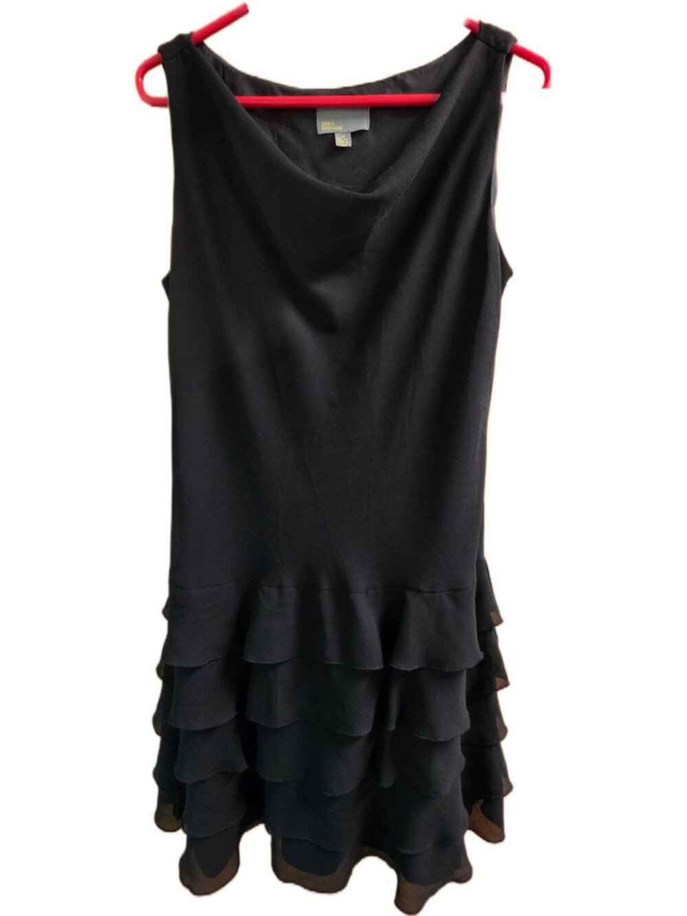 Linea Domani Black Tiered Ruffle Drop Waist Dress LBD Wedding Guest Cocktail 14
